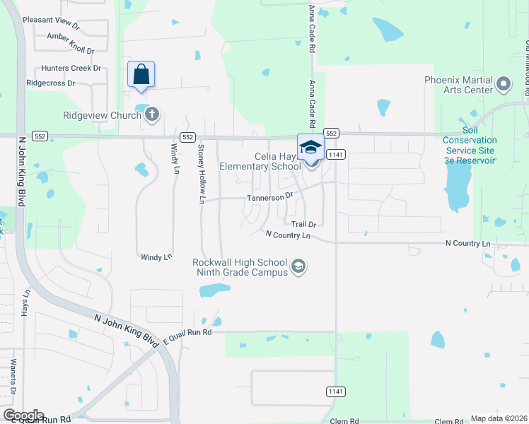 map of restaurants, bars, coffee shops, grocery stores, and more near 2905 Panhandle Drive in Rockwall