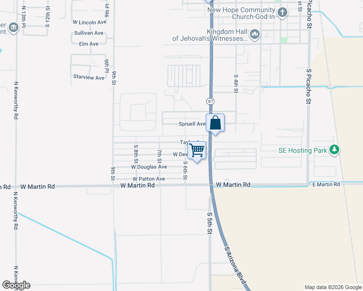 map of restaurants, bars, coffee shops, grocery stores, and more near 602 West Taylor Avenue in Coolidge