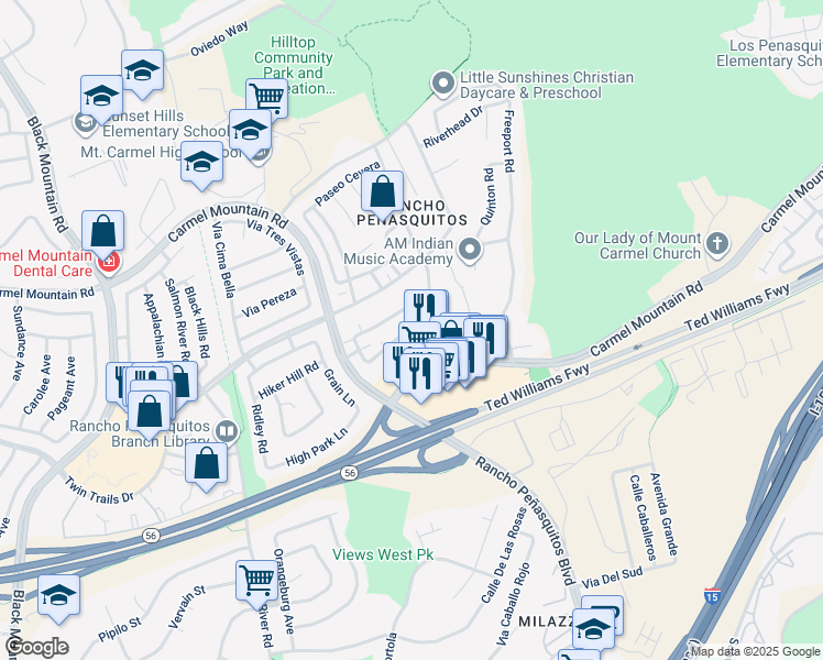 map of restaurants, bars, coffee shops, grocery stores, and more near 9936 Caminito Bolsa in San Diego