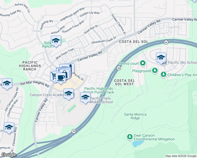 map of restaurants, bars, coffee shops, grocery stores, and more near 6170 Mystra Point in San Diego