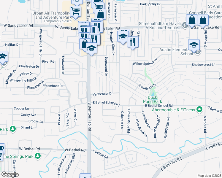 map of restaurants, bars, coffee shops, grocery stores, and more near 332 Beal Lane in Coppell
