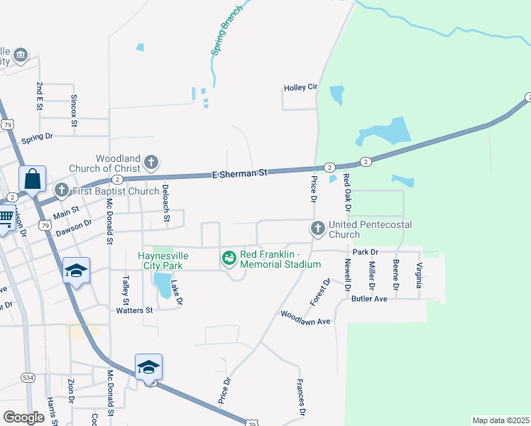 map of restaurants, bars, coffee shops, grocery stores, and more near 3076 Mitchiner Avenue in Haynesville