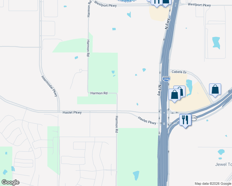 map of restaurants, bars, coffee shops, grocery stores, and more near 801 Harmon Road in Haslet