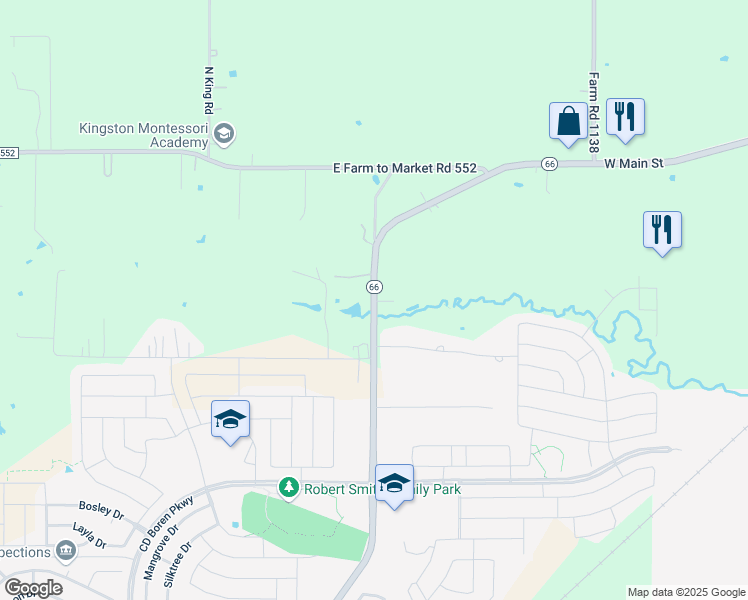 map of restaurants, bars, coffee shops, grocery stores, and more near 6666 Texas 66 in Royse City