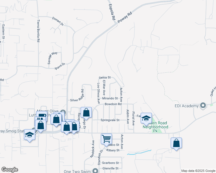 map of restaurants, bars, coffee shops, grocery stores, and more near 13554 Del Marino Avenue in Poway