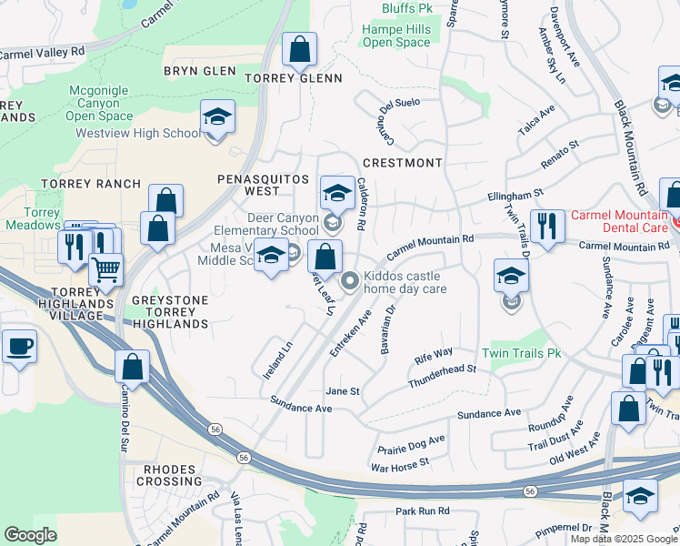 map of restaurants, bars, coffee shops, grocery stores, and more near 13367 Darview Lane in San Diego