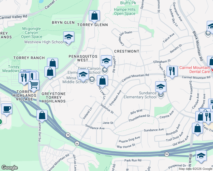 map of restaurants, bars, coffee shops, grocery stores, and more near 13367 Darview Lane in San Diego