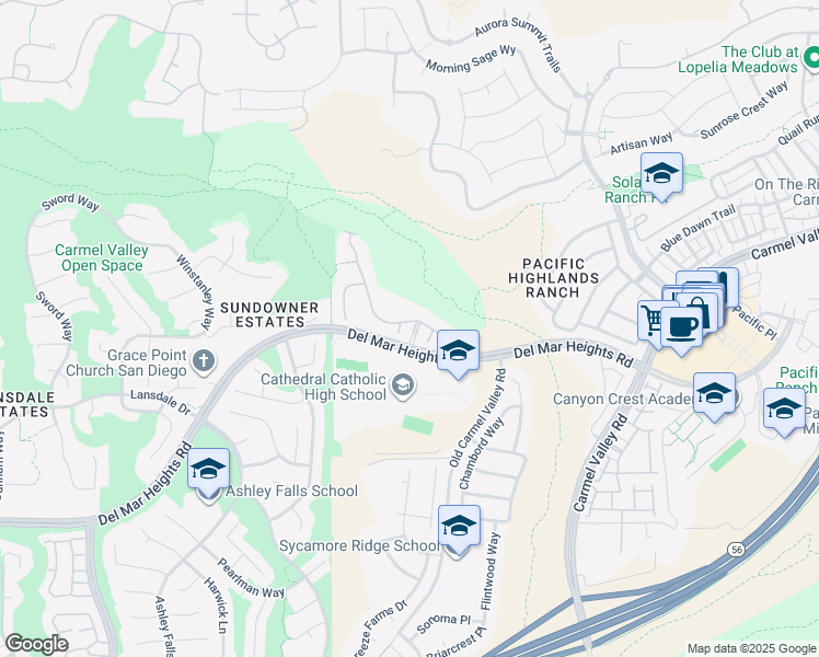 map of restaurants, bars, coffee shops, grocery stores, and more near 5525 Valerio Trail in San Diego