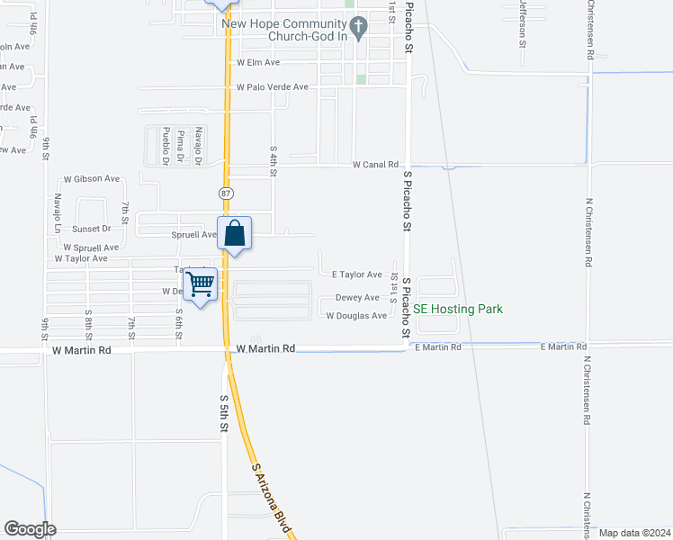 map of restaurants, bars, coffee shops, grocery stores, and more near 246 West Taylor Avenue in Coolidge