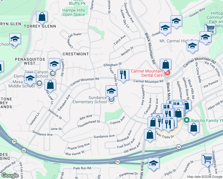 map of restaurants, bars, coffee shops, grocery stores, and more near 8927 Stimson Court in San Diego