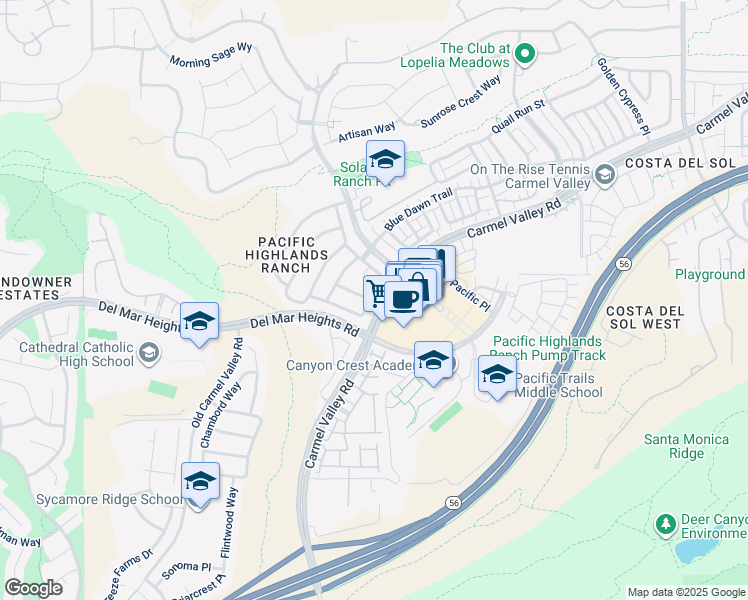 map of restaurants, bars, coffee shops, grocery stores, and more near 5850 Cape Jewels Trail in San Diego