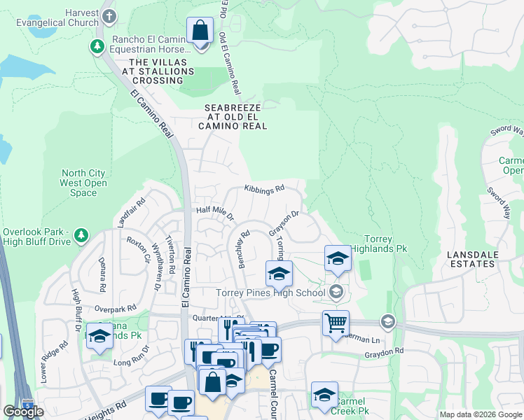 map of restaurants, bars, coffee shops, grocery stores, and more near 13372 Keegan Place in San Diego