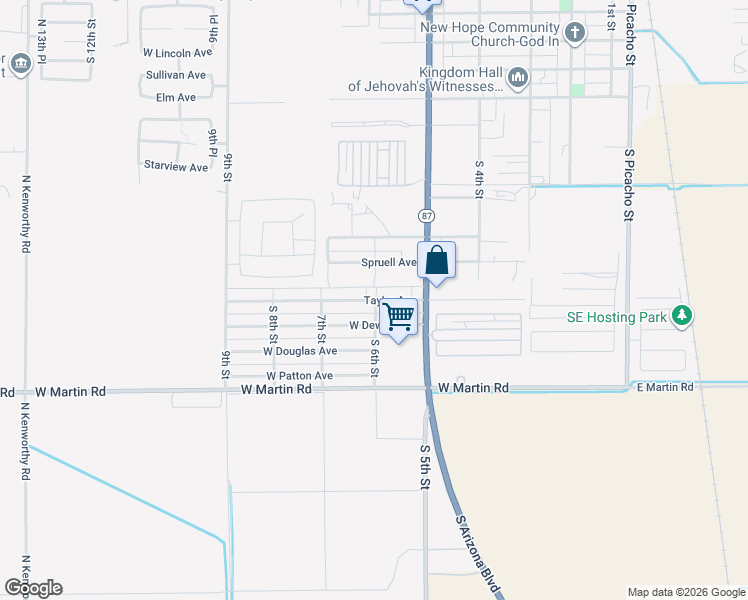 map of restaurants, bars, coffee shops, grocery stores, and more near 602 West Taylor Avenue in Coolidge