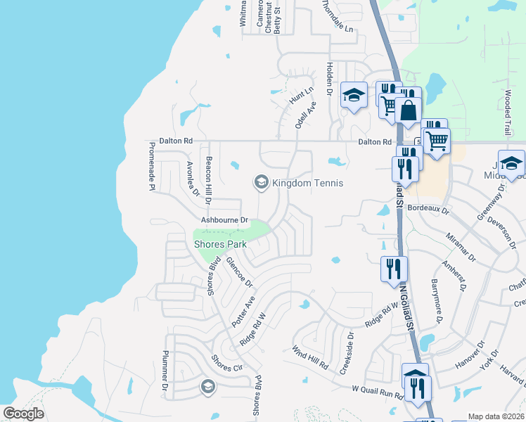 map of restaurants, bars, coffee shops, grocery stores, and more near 2651 Eganridge Lane in Rockwall