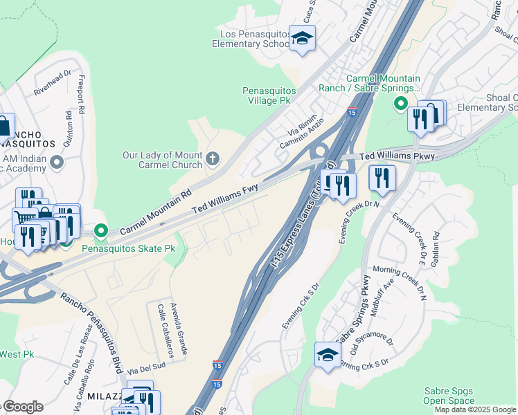 map of restaurants, bars, coffee shops, grocery stores, and more near 10379 Azuaga Street in San Diego