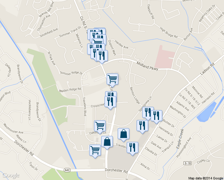 map of restaurants, bars, coffee shops, grocery stores, and more near 1645 Old Trolley Road in Summerville