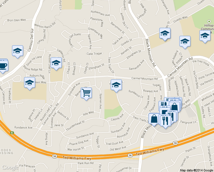 map of restaurants, bars, coffee shops, grocery stores, and more near 8927 Stimson Court in San Diego