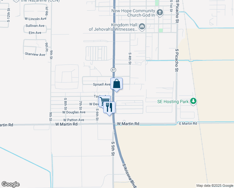 map of restaurants, bars, coffee shops, grocery stores, and more near 1797 South Arizona Boulevard in Coolidge