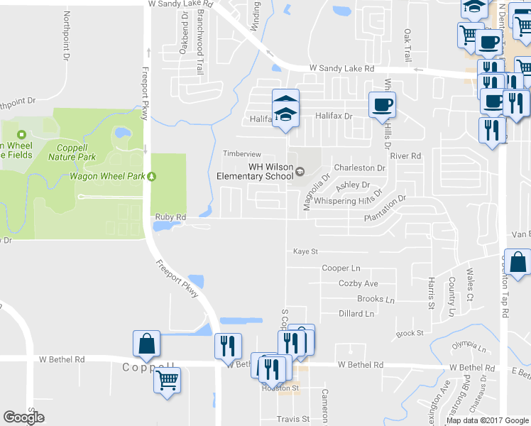 map of restaurants, bars, coffee shops, grocery stores, and more near 531 Hawken Drive in Coppell