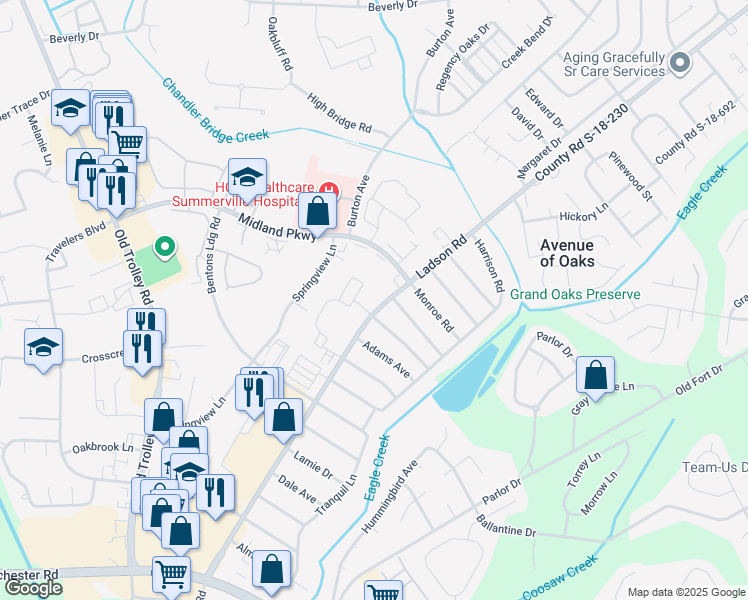 map of restaurants, bars, coffee shops, grocery stores, and more near 4330 Ladson Road in Ladson