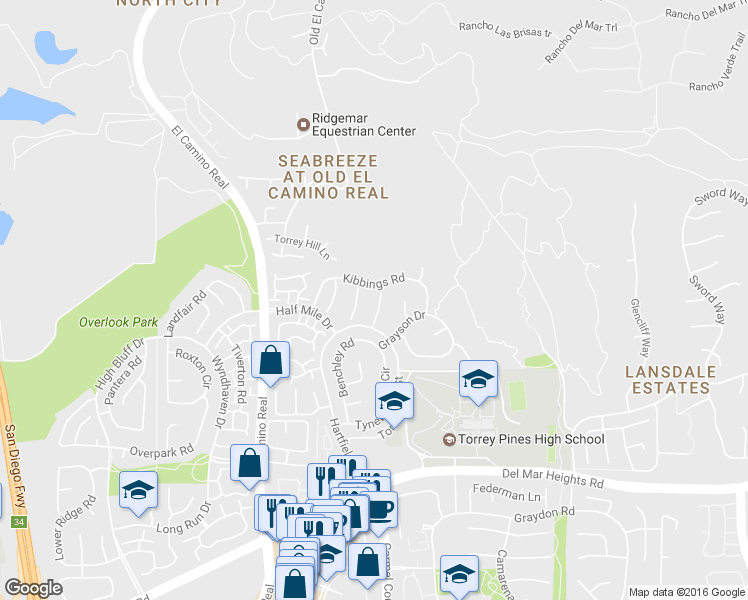 map of restaurants, bars, coffee shops, grocery stores, and more near 13372 Keegan Place in San Diego