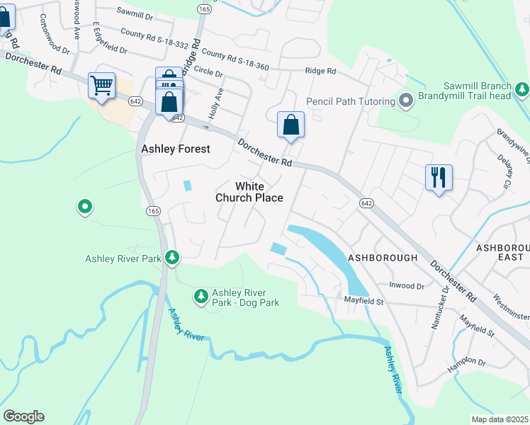map of restaurants, bars, coffee shops, grocery stores, and more near 132 Pryors Lane in Summerville