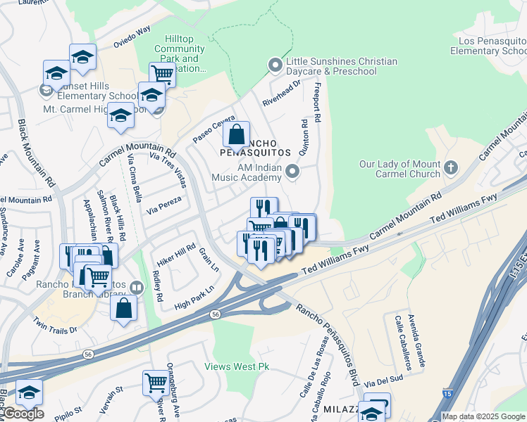map of restaurants, bars, coffee shops, grocery stores, and more near 9932 Caminito Bolsa in San Diego