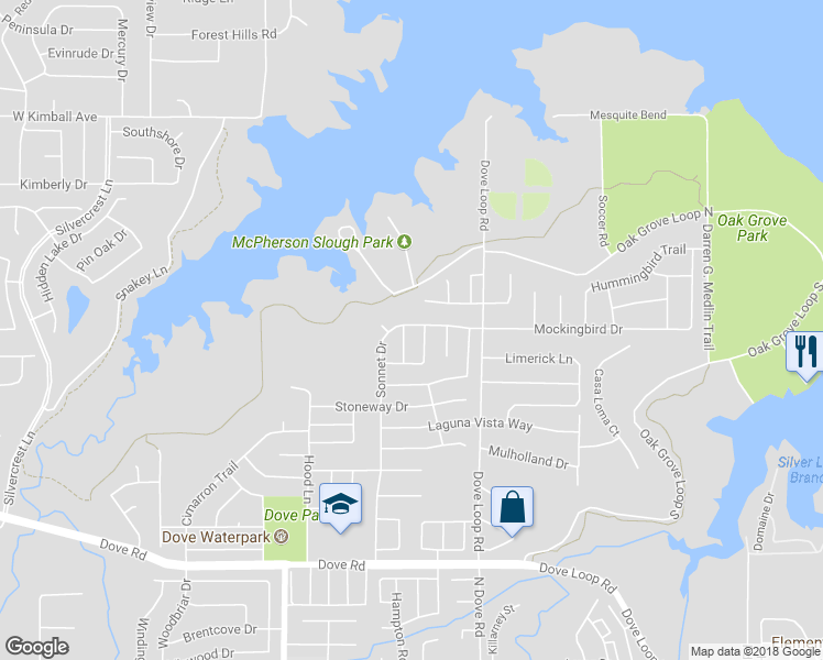 map of restaurants, bars, coffee shops, grocery stores, and more near 2200 Chatam Hill Street in Grapevine