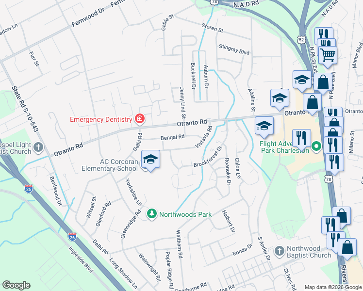 map of restaurants, bars, coffee shops, grocery stores, and more near 2466 Vistavia Road in North Charleston