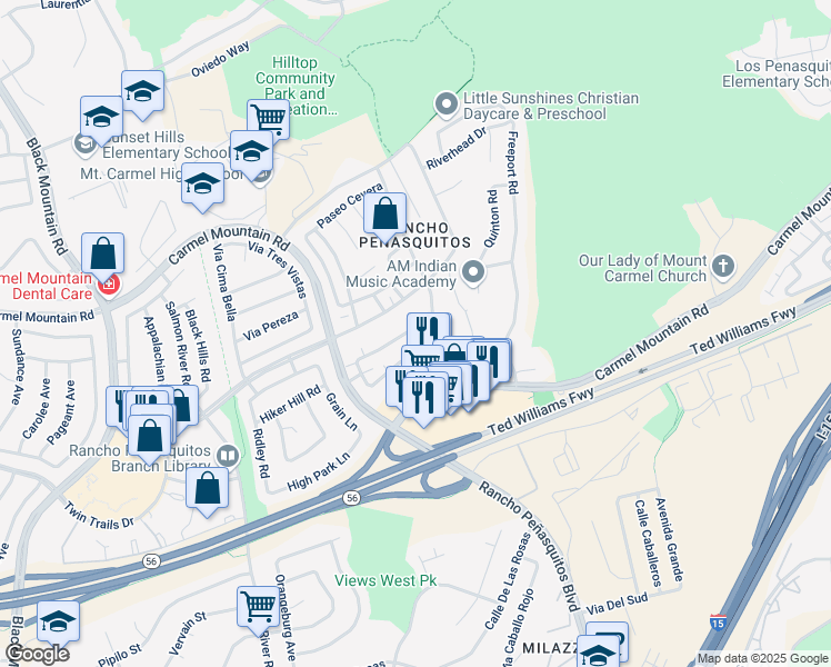 map of restaurants, bars, coffee shops, grocery stores, and more near 9916 Caminito Bolsa in San Diego