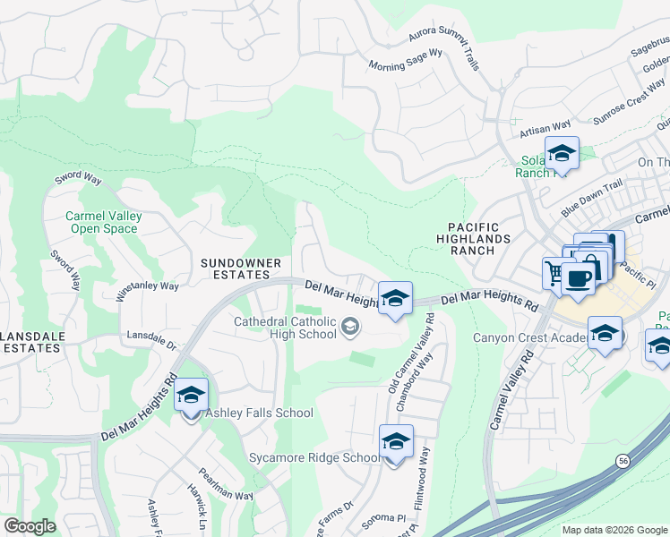 map of restaurants, bars, coffee shops, grocery stores, and more near 5480 Valerio Trail in San Diego