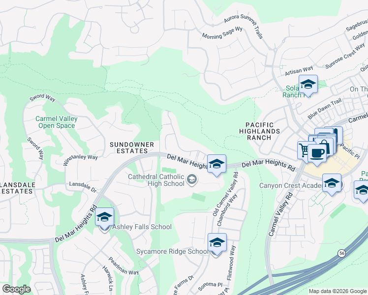 map of restaurants, bars, coffee shops, grocery stores, and more near 5480 Valerio Trail in San Diego