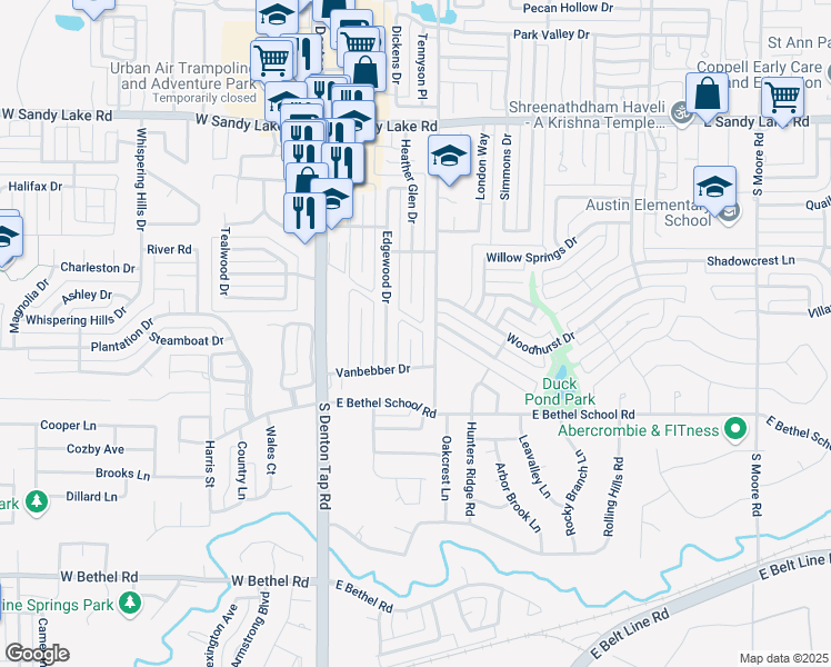 map of restaurants, bars, coffee shops, grocery stores, and more near 332 Beal Lane in Coppell