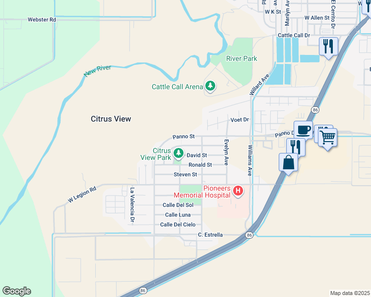 map of restaurants, bars, coffee shops, grocery stores, and more near 968 Jennifer Street in Brawley