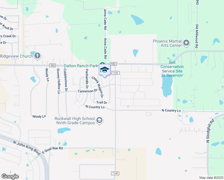 map of restaurants, bars, coffee shops, grocery stores, and more near 2922 Broken Spoke Lane in Rockwall