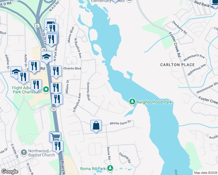 map of restaurants, bars, coffee shops, grocery stores, and more near 32 Ravenna Avenue in Hanahan