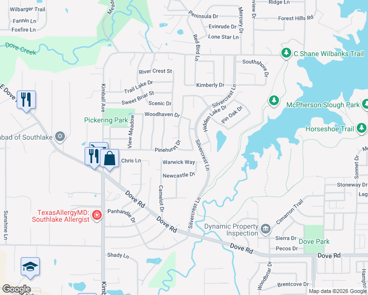 map of restaurants, bars, coffee shops, grocery stores, and more near 2810 Stonehurst Drive in Grapevine
