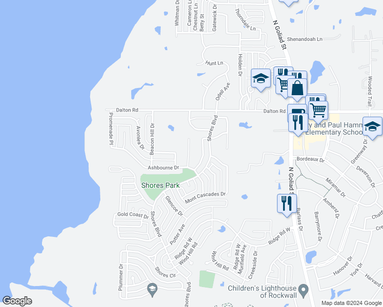 map of restaurants, bars, coffee shops, grocery stores, and more near 2660 Nova Park Court in Rockwall