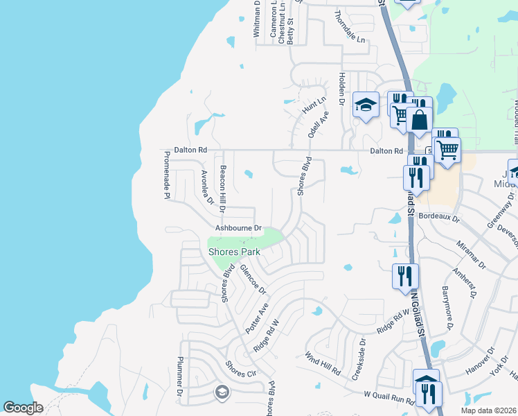 map of restaurants, bars, coffee shops, grocery stores, and more near 2650 Argyle Shore Drive in Rockwall