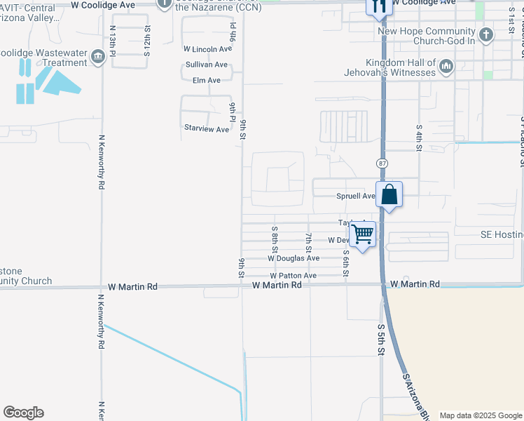 map of restaurants, bars, coffee shops, grocery stores, and more near 810 West Taylor Avenue in Coolidge