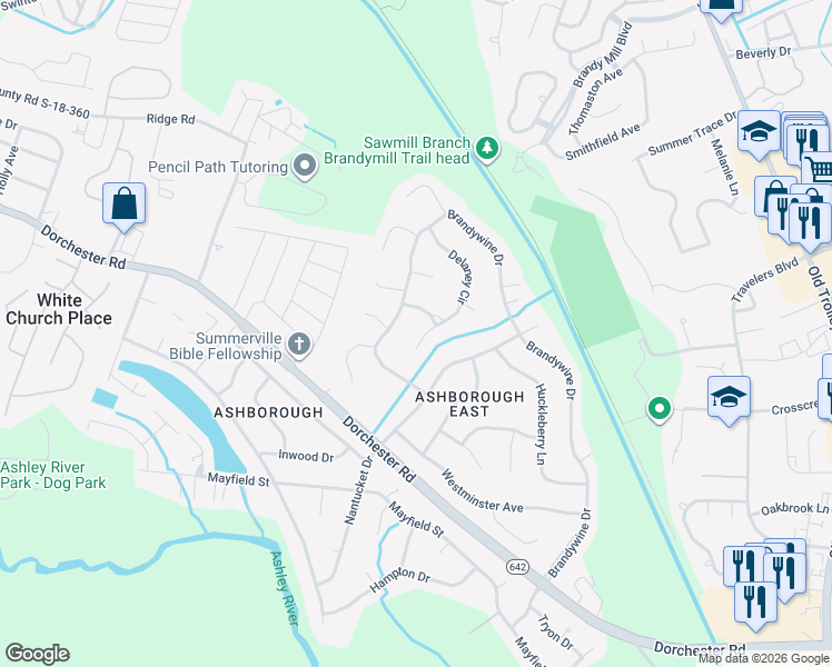 map of restaurants, bars, coffee shops, grocery stores, and more near 126 Delaney Circle in Summerville