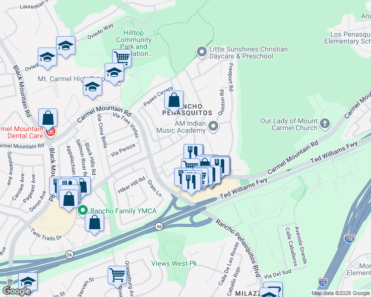 map of restaurants, bars, coffee shops, grocery stores, and more near 9844 Caminito Bolsa in San Diego