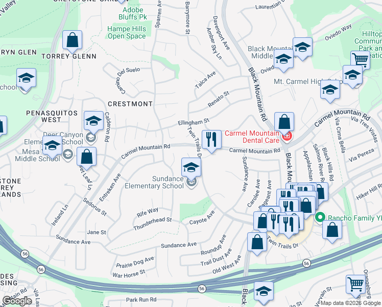 map of restaurants, bars, coffee shops, grocery stores, and more near 8924 Stimson Court in San Diego