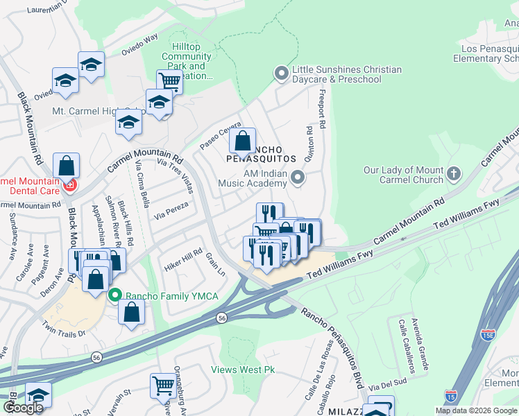 map of restaurants, bars, coffee shops, grocery stores, and more near 9844 Caminito Bolsa in San Diego