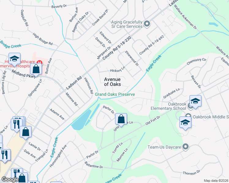 map of restaurants, bars, coffee shops, grocery stores, and more near 104 Spanish Oaks Lane in Ladson