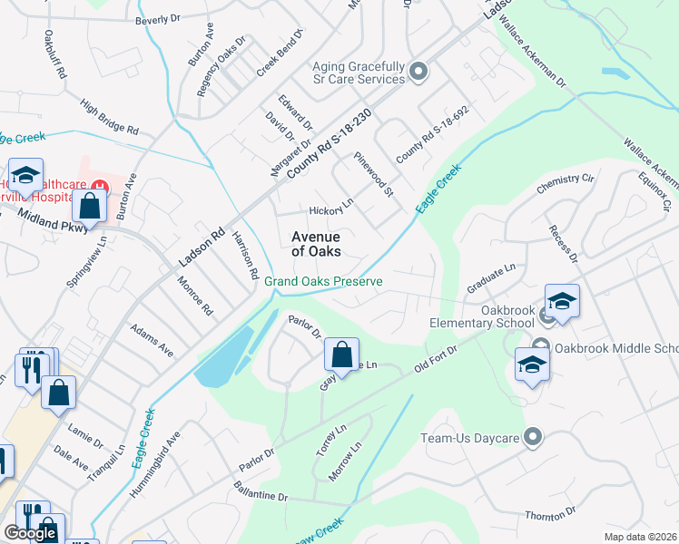 map of restaurants, bars, coffee shops, grocery stores, and more near 178 Grand Oaks Drive in Ladson