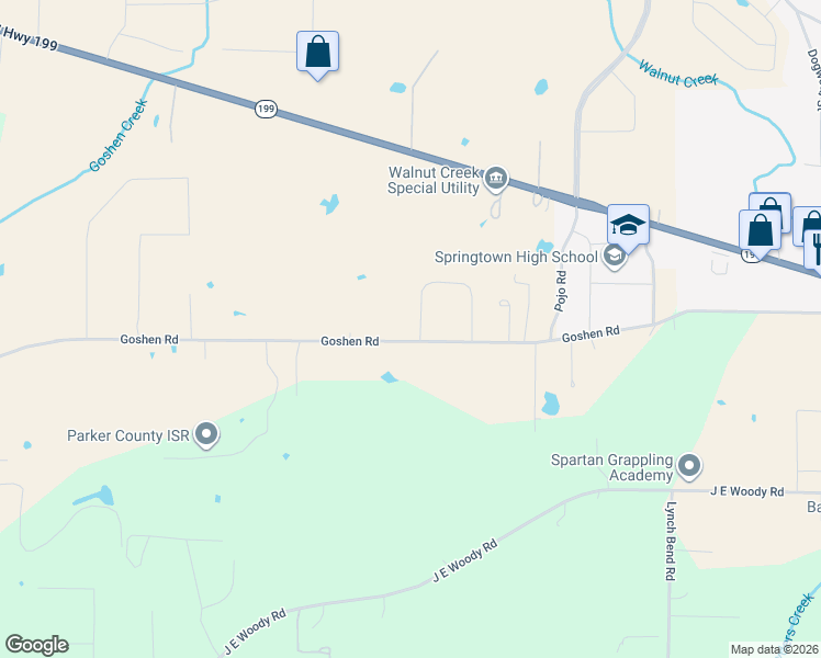 map of restaurants, bars, coffee shops, grocery stores, and more near 401 Horseshoe Drive in Springtown