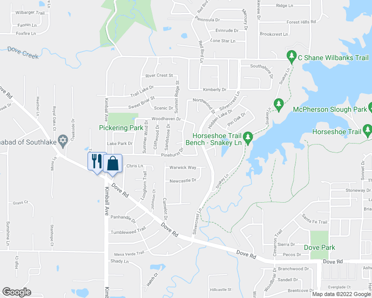 map of restaurants, bars, coffee shops, grocery stores, and more near 2810 Stonehurst Drive in Grapevine