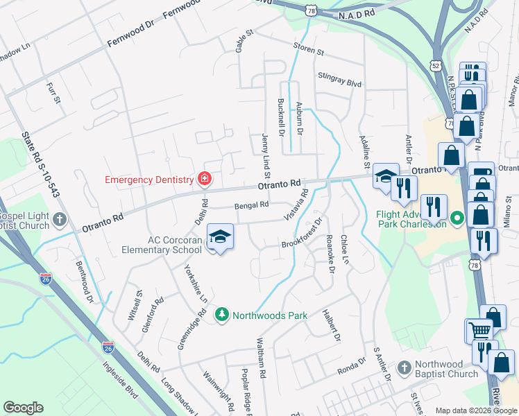 map of restaurants, bars, coffee shops, grocery stores, and more near 2466 Vistavia Road in North Charleston