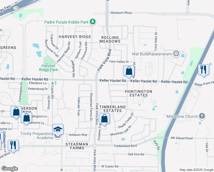 map of restaurants, bars, coffee shops, grocery stores, and more near 12929 Pricklybranch Drive in Fort Worth